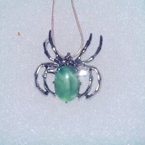 Gothic Green Opal Crystal Spider Silver 16” Neck…